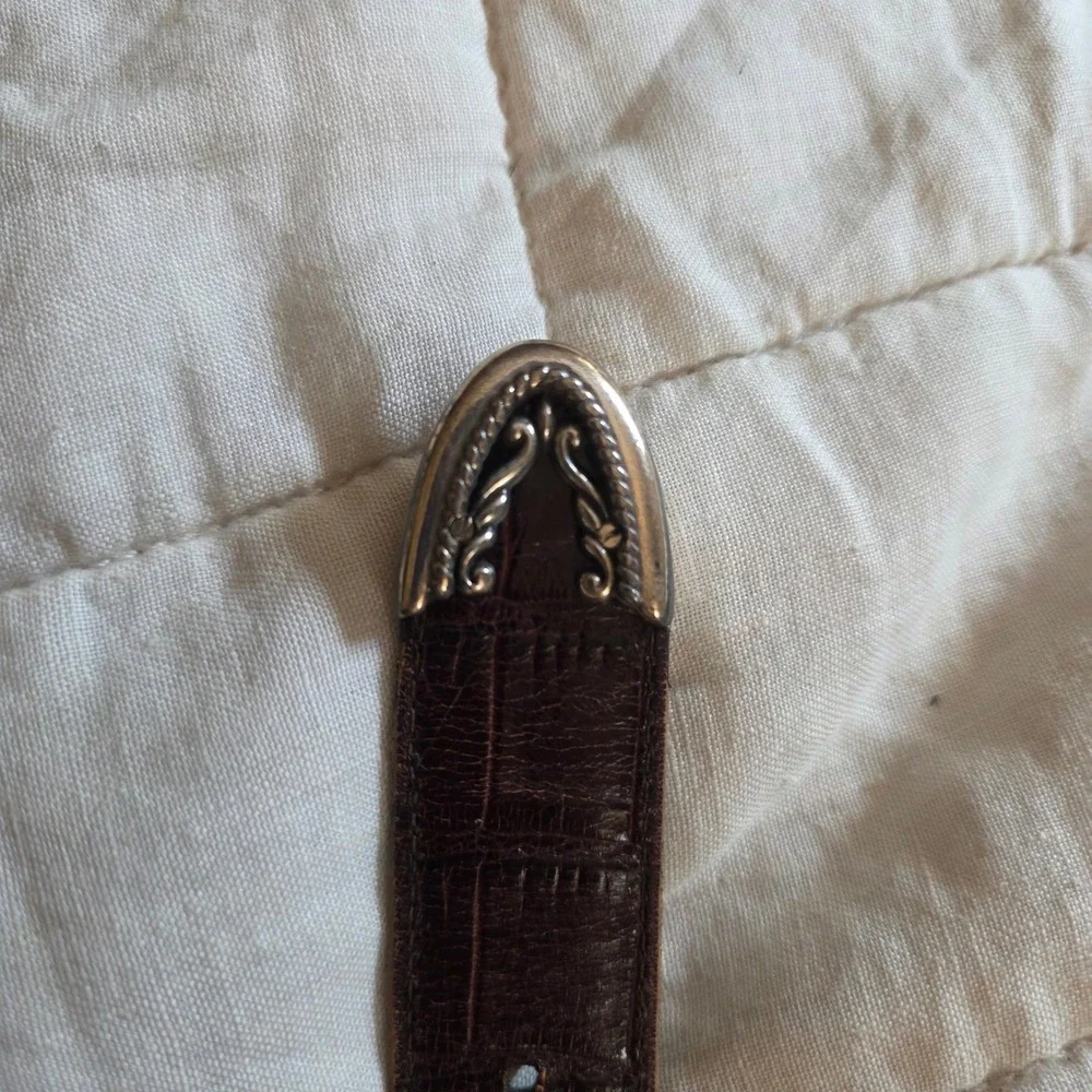 Reversable Faux Croc Belt XXL Brown/Black Silver Filigree Buckle Vtg Western